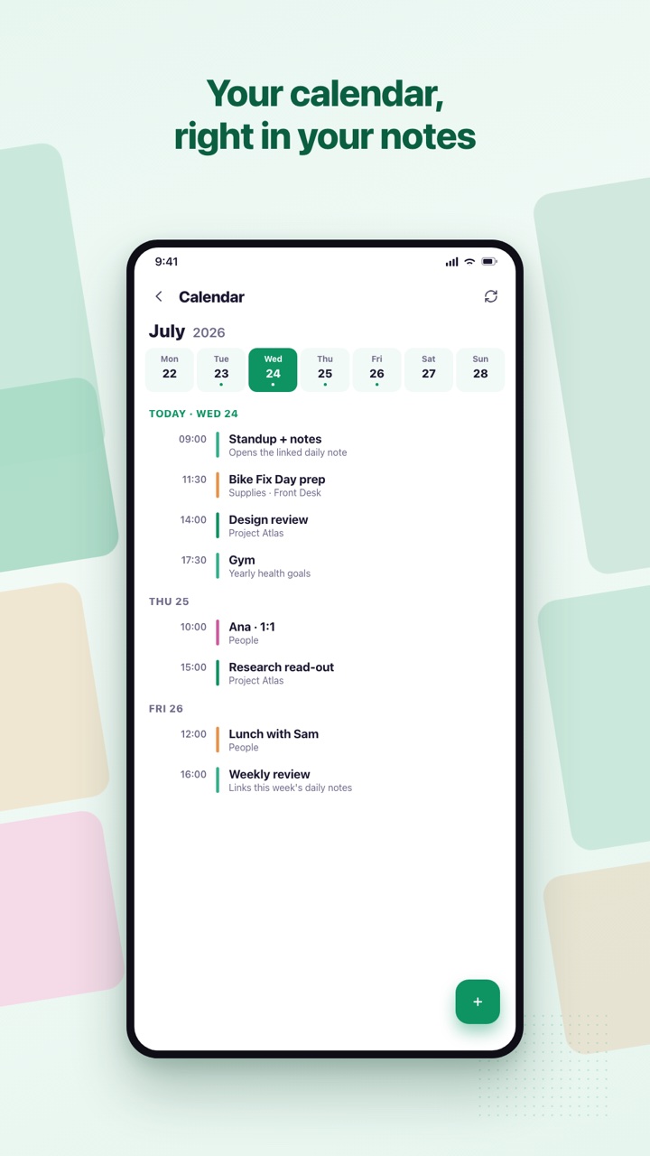 In-app calendar agenda